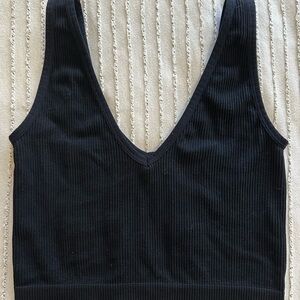 Black Ribbed V-Neck Crop Top